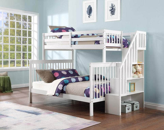 IFDC Bunk Bed White / Bunk Bed with Stairway Chest Only Columbia Solid Wood Mission Twin over Full Bunk Bed with Reversible Storage Stairway Chest - Available in 3 Colours
