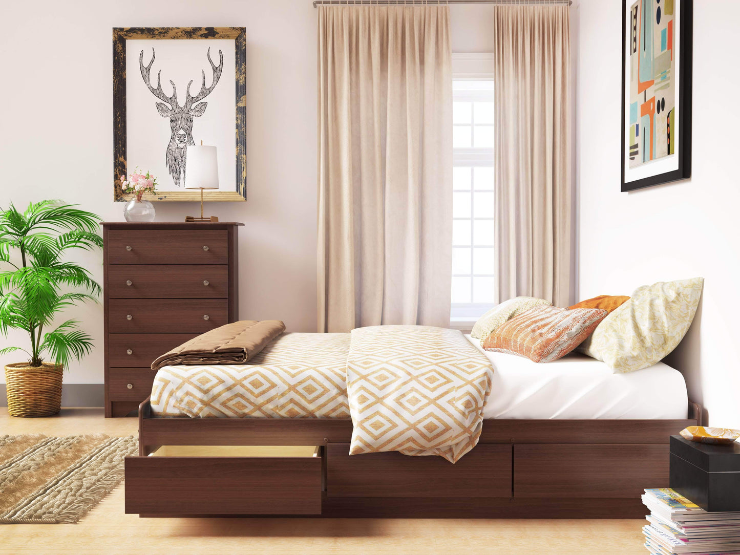 Mate’s Platform Storage Bed with 6 Drawers - Available in 4 Colours and 2 Sizes
