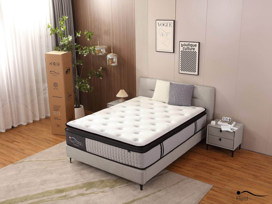 Matelas à ressorts ensachés hybrides en peluche Euphoria Cooling de 14 pouces avec mousse à mémoire de forme Cool Gel - Disponible en 2 tailles