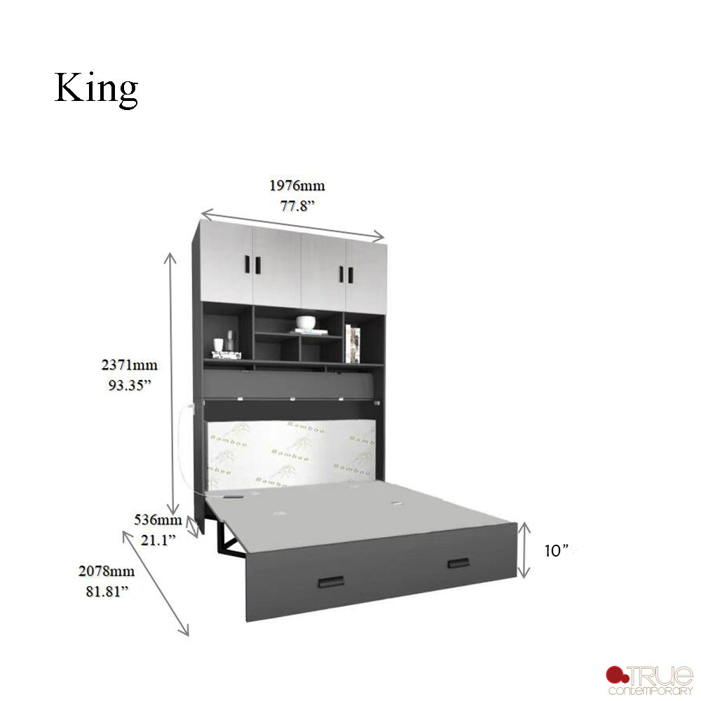 Hyde Light Grey and Dark Grey Murphy Cube Cabinet Bed with Folding Gel Memory Foam Mattress - Available in 4 Sizes