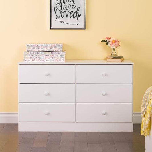 Prepac Astrid 6-Drawer Dresser with Acrylic Knobs, White