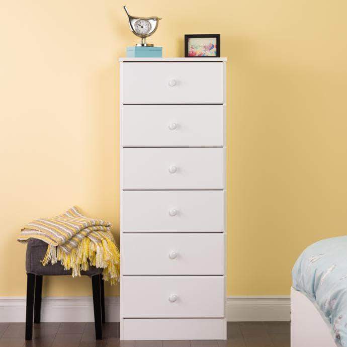 Prepac Astrid 6-Drawer Tall Chest with Acrylic Knobs, White