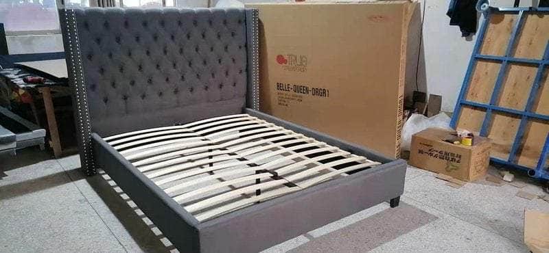 True Contemporary Bed Belle Grey Linen Tufted Wingback Platform Bed - Available in 2 Sizes