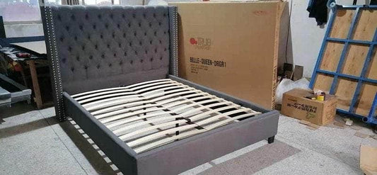 True Contemporary Bed Belle Grey Linen Tufted Wingback Platform Bed - Available in 2 Sizes