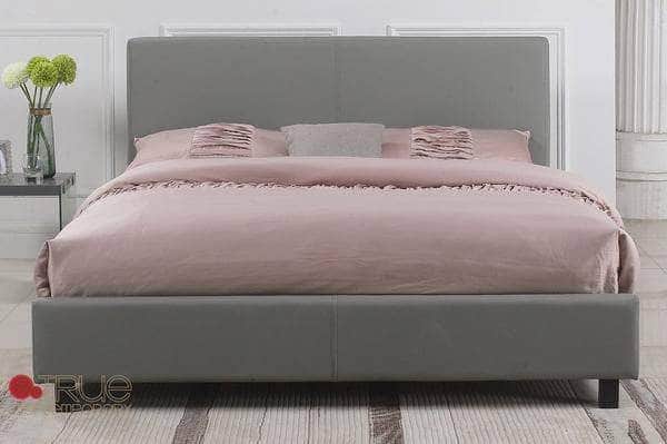 True Contemporary Bed Mirabel Grey Faux Leather Platform Bed - Available in 3 Sizes