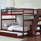 IFDC Bunk Bed Espresso / Bunk Bed with Stairway Chest and Pull-Out Trundle Columbia Solid Wood Mission Full over Full Bunk Bed with Reversible Storage Stairway Chest - Available in 3 Colours