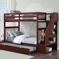 IFDC Bunk Bed Espresso / Bunk Bed with Stairway Chest and Pull-Out Trundle Columbia Solid Wood Mission Twin over Twin Bunk Bed with Reversible Storage Stairway Chest - Available in 3 Colours