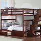 IFDC Bunk Bed Espresso / Bunk Bed with Stairway Chest and Storage Drawers Columbia Solid Wood Mission Full over Full Bunk Bed with Reversible Storage Stairway Chest - Available in 3 Colours