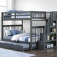 IFDC Bunk Bed Grey / Bunk Bed with Stairway Chest and Pull-Out Trundle Columbia Solid Wood Mission Full over Full Bunk Bed with Reversible Storage Stairway Chest - Available in 3 Colours