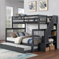IFDC Bunk Bed Grey / Bunk Bed with Stairway Chest and Pull-Out Trundle Columbia Solid Wood Mission Twin over Full Bunk Bed with Reversible Storage Stairway Chest - Available in 3 Colours