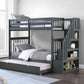 IFDC Bunk Bed Grey / Bunk Bed with Stairway Chest and Pull-Out Trundle Columbia Solid Wood Mission Twin over Twin Bunk Bed with Reversible Storage Stairway Chest - Available in 3 Colours