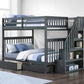 IFDC Bunk Bed Grey / Bunk Bed with Stairway Chest and Storage Drawers Columbia Solid Wood Mission Full over Full Bunk Bed with Reversible Storage Stairway Chest - Available in 3 Colours