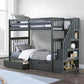 IFDC Bunk Bed Grey / Bunk Bed with Stairway Chest and Storage Drawers Columbia Solid Wood Mission Twin over Twin Bunk Bed with Reversible Storage Stairway Chest - Available in 3 Colours