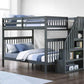 IFDC Bunk Bed Grey / Bunk Bed with Stairway Chest Only Columbia Solid Wood Mission Full over Full Bunk Bed with Reversible Storage Stairway Chest - Available in 3 Colours