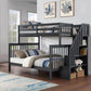 IFDC Bunk Bed Grey / Bunk Bed with Stairway Chest Only Columbia Solid Wood Mission Twin over Full Bunk Bed with Reversible Storage Stairway Chest - Available in 3 Colours