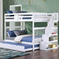 IFDC Bunk Bed White / Bunk Bed with Stairway Chest and Pull-Out Trundle Columbia Solid Wood Mission Full over Full Bunk Bed with Reversible Storage Stairway Chest - Available in 3 Colours