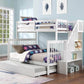 IFDC Bunk Bed White / Bunk Bed with Stairway Chest and Pull-Out Trundle Columbia Solid Wood Mission Twin over Full Bunk Bed with Reversible Storage Stairway Chest - Available in 3 Colours
