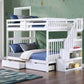 IFDC Bunk Bed White / Bunk Bed with Stairway Chest and Storage Drawers Columbia Solid Wood Mission Full over Full Bunk Bed with Reversible Storage Stairway Chest - Available in 3 Colours