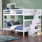 IFDC Bunk Bed White / Bunk Bed with Stairway Chest Only Columbia Solid Wood Mission Full over Full Bunk Bed with Reversible Storage Stairway Chest - Available in 3 Colours