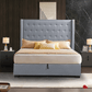 Pending - True Contemporary Saunderson Tufted Wingback Lift Up Storage Platform Bed in Grey Linen - Available in 2 Sizes