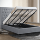 Pending - True Contemporary Saunderson Tufted Wingback Lift Up Storage Platform Bed in Grey Linen - Available in 2 Sizes