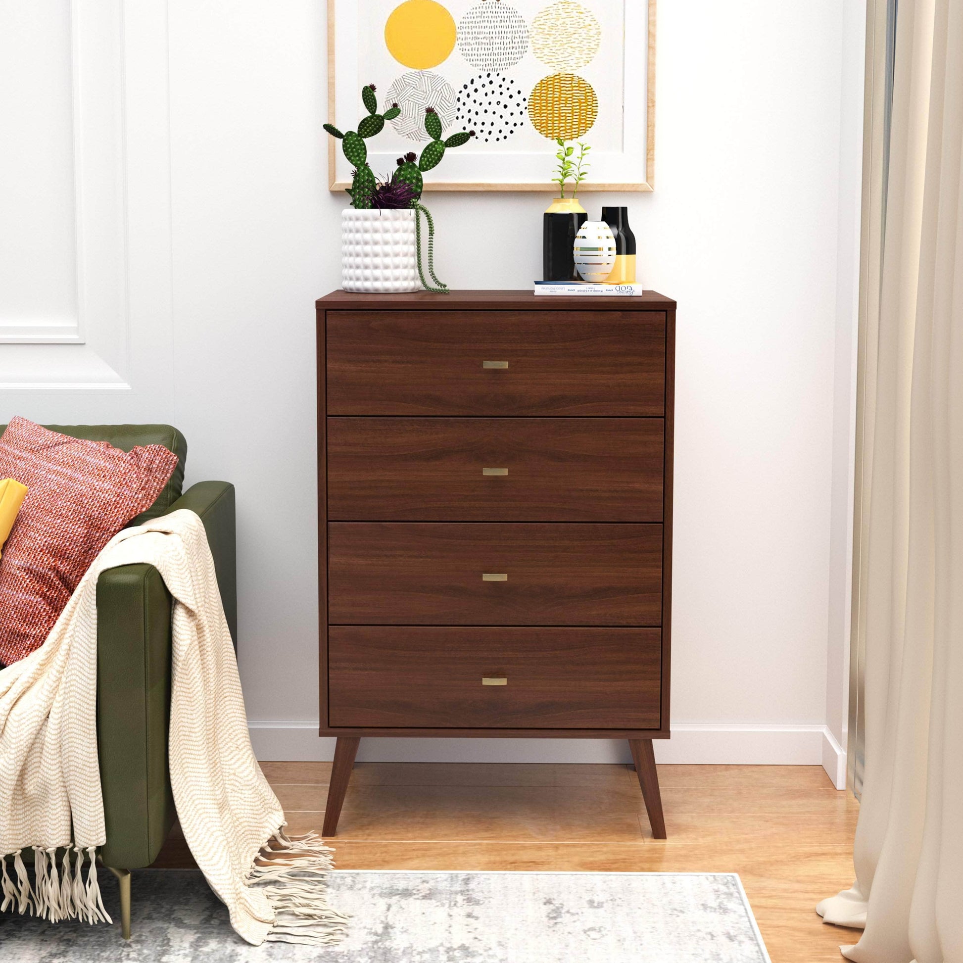 Modubox Drawer Chest Cherry Milo Mid Century Modern 4-drawer Chest - Available in 4 Colours