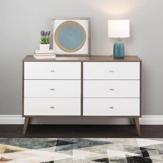 Modubox Dresser Drifted Grey and White Milo Mid Century Modern 6-drawer Dresser - Available in 5 Colours