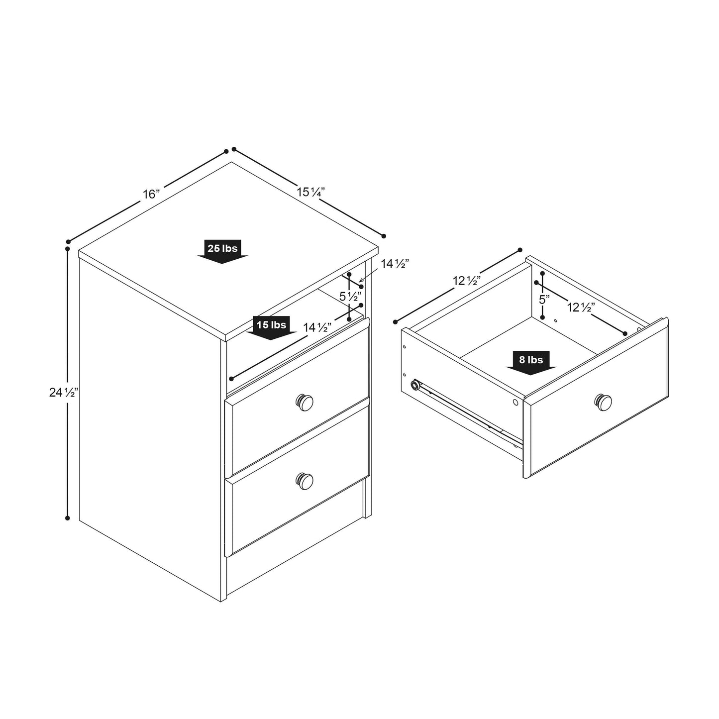 Modubox Nightstand Astrid 2-Drawer Nightstand - Multiple Options Available