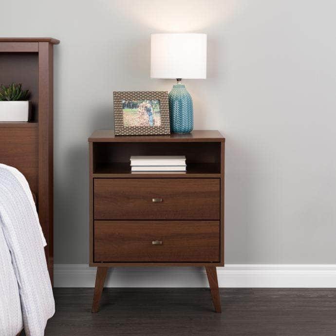 Modubox Nightstand Cherry Milo Mid Century Modern 2-drawer Tall Nightstand with Open Shelf - Available in 5 Colours
