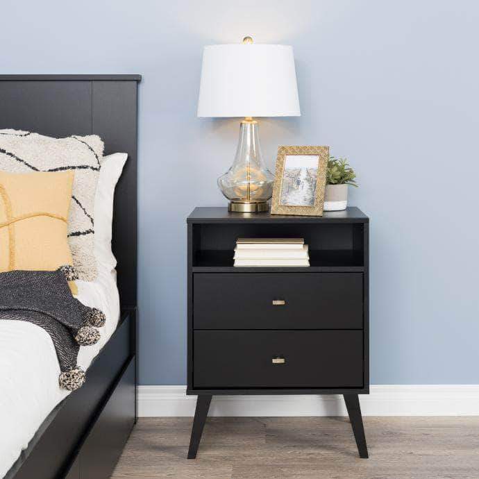 Pending - Modubox Black Milo Mid Century Modern 2-drawer Tall Nightstand with Open Shelf - Multiple Colours Available