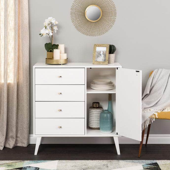 Pending - Modubox Drawer Chest White Milo MCM 4-Drawer Chest with Door - Available in 3 Colours