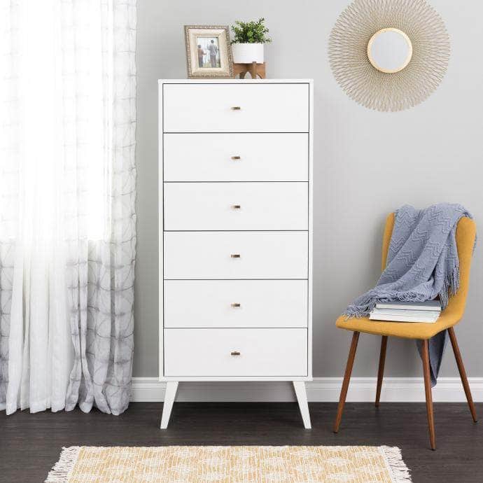 Pending - Modubox Drawer Chest White Milo MCM Tall 6-Drawer Chest - Available in 3 Colours