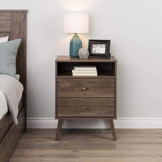 Pending - Modubox Drifted Grey Milo Mid Century Modern 2-drawer Tall Nightstand with Open Shelf - Multiple Colours Available