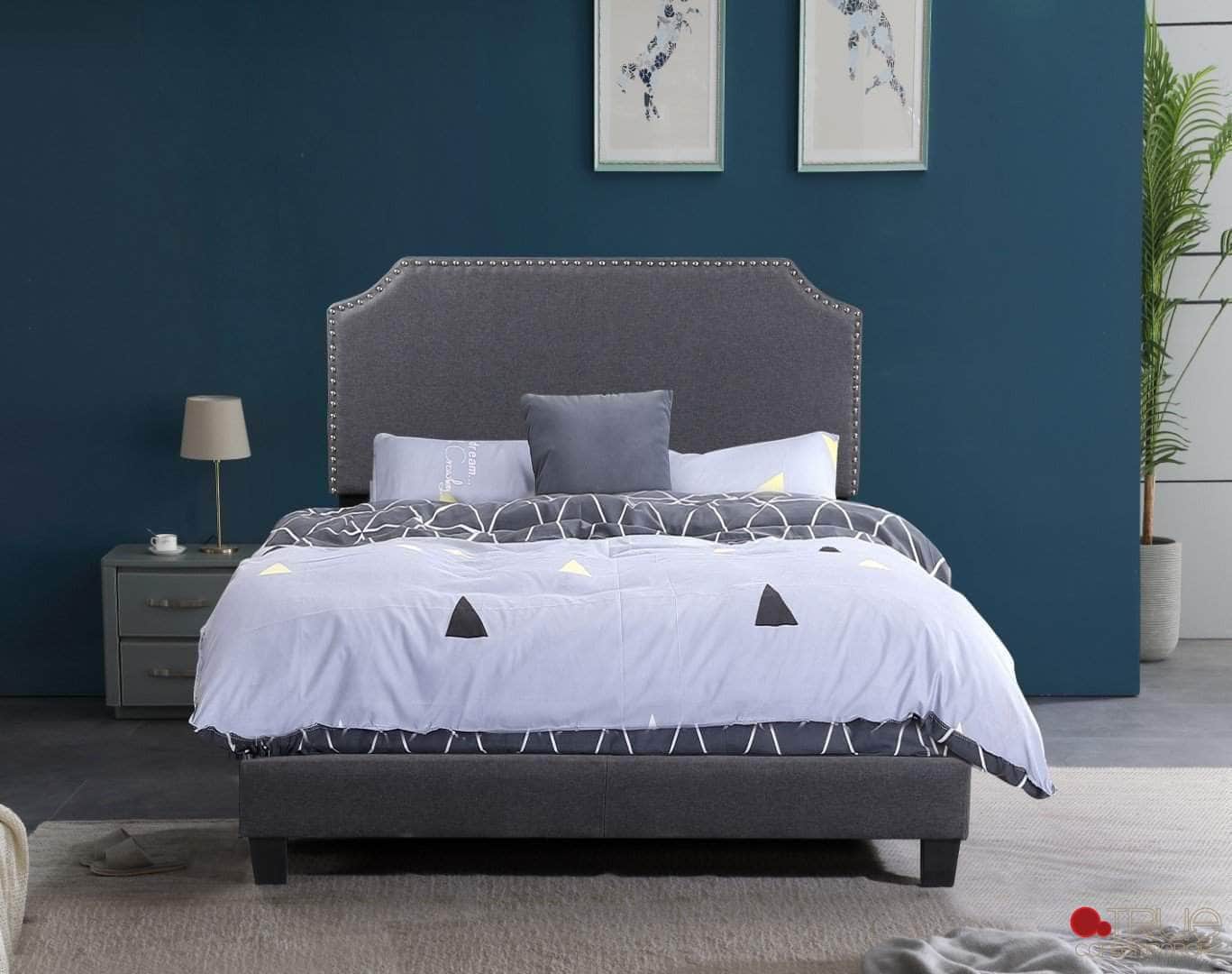 True Contemporary Markle Dark Grey Linen Upholstered Platform Bed