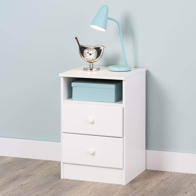 Prepac Astrid 2-Drawer Nightstand with Acrylic Knobs in White 