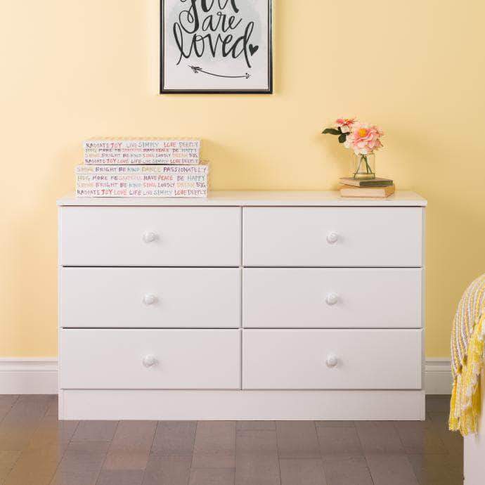 Prepac Astrid 6-Drawer Dresser with Acrylic Knobs, White 