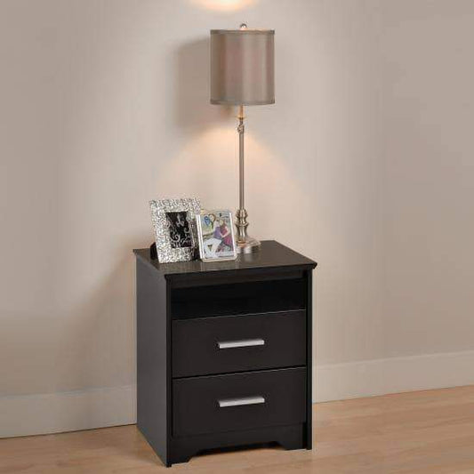 Prepac Coal Harbor Bedroom Black Coal Harbor 2 Drawer Tall Nightstand with Open Shelf - Multiple Options Available