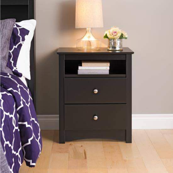 Prepac Sonoma Bedroom Black Sonoma Tall 2 Drawer Nightstand with Open Shelf - Multiple Options Available