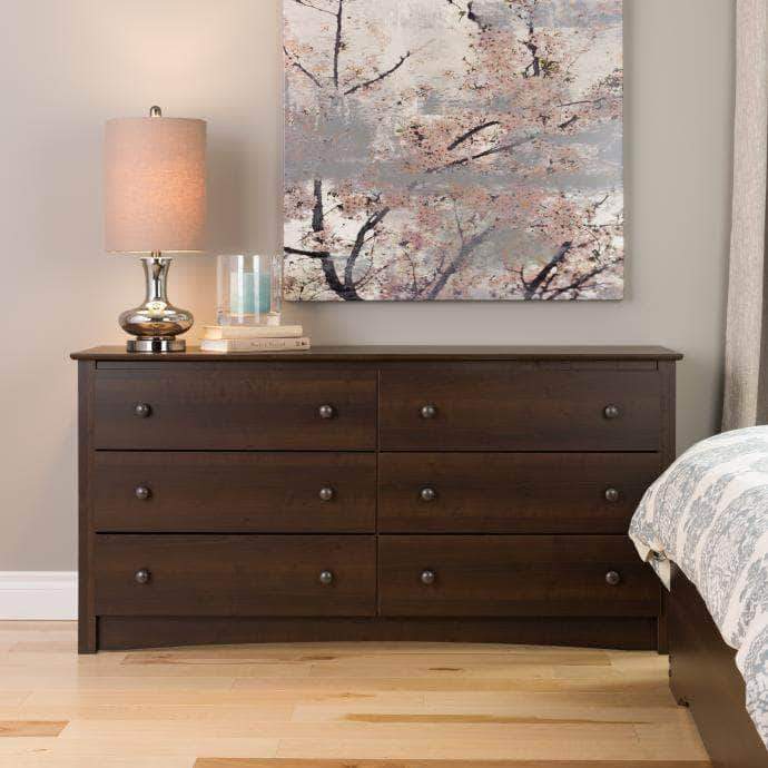 Prepac Sonoma Bedroom Espresso Sonoma 6 Drawer Dresser - Multiple Options Available