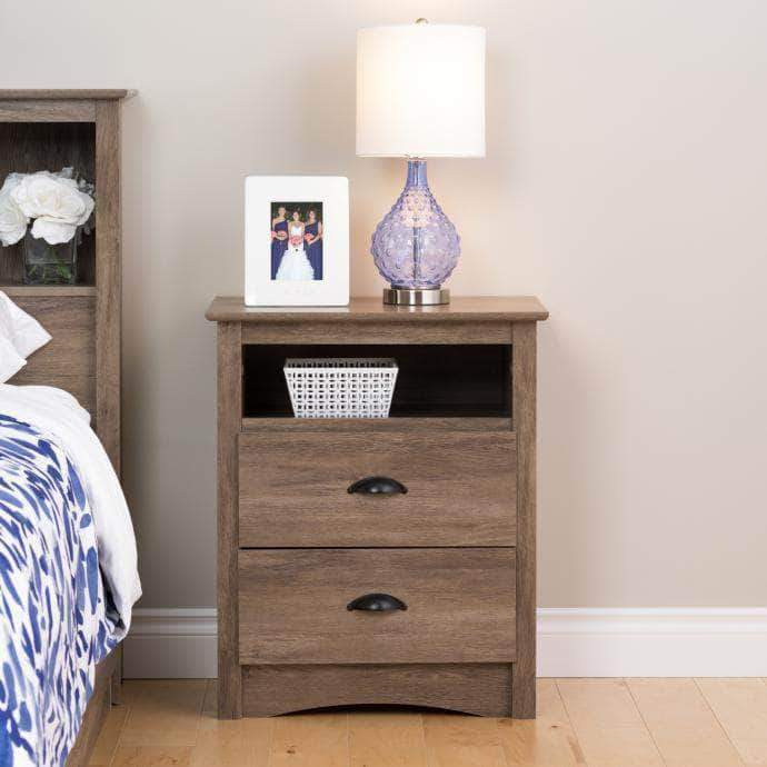 Prepac Sonoma Bedroom Grey Sonoma Tall 2 Drawer Nightstand with Open Shelf - Multiple Options Available