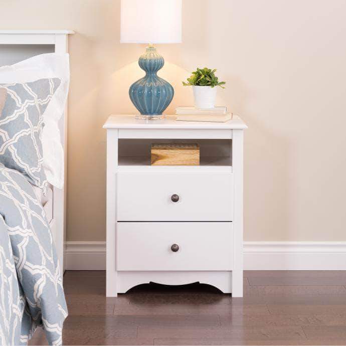 Prepac Sonoma Bedroom White Sonoma Tall 2 Drawer Nightstand with Open Shelf - Multiple Options Available