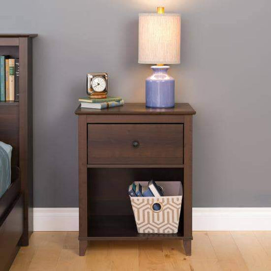 Prepac Yaletown Bedroom Collection Espresso Yaletown 1-Drawer Tall Nightstand - Multiple Options Available