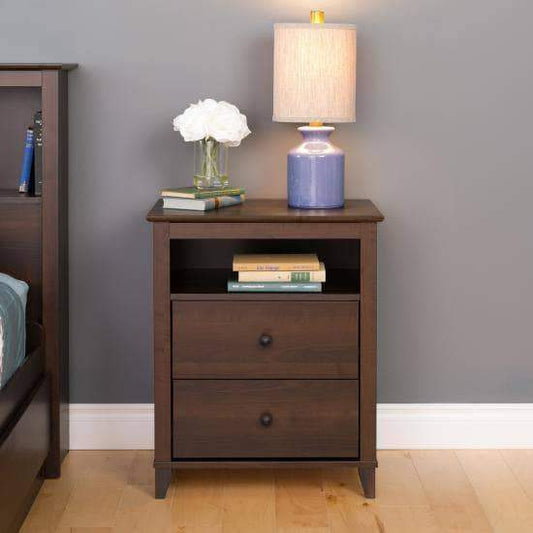 Prepac Yaletown Bedroom Collection Espresso Yaletown 2-Drawer Tall Nightstand - Multiple Options Available