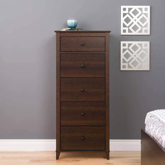 Prepac Yaletown Bedroom Collection Espresso Yaletown 5-Drawer Tall Chest - Multiple Options Available