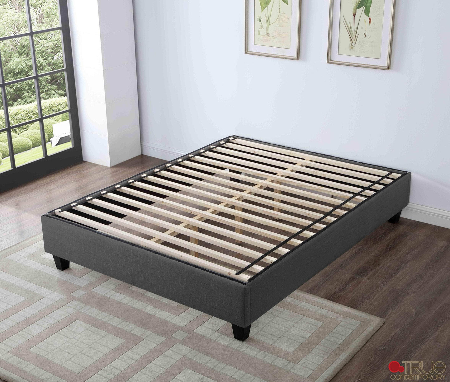 True Contemporary Bed EZ Base Foundation Dark Grey Platform Bed - Available in 4 Sizes