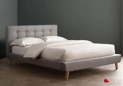 True Contemporary Bed King Grey Drew Tufted Linen Platform Bed