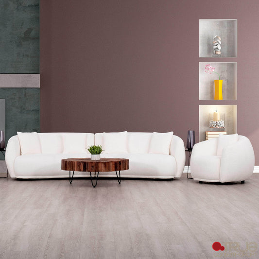 True Contemporary Sectional Archibald 2 Piece Curved Kidney Shaped Sectional Sofa and Chair Set in Wolly Ivory