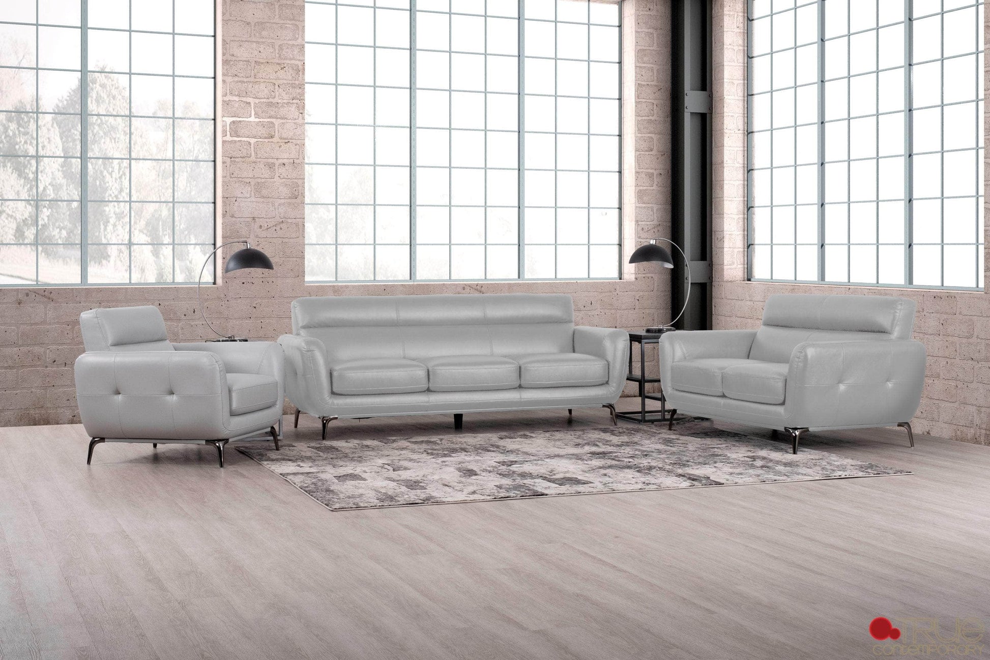 True Contemporary Sofa Set Grey William 3 Piece Tufted Faux Leather Sofa and Loveseat Set - Available in 2 Colours