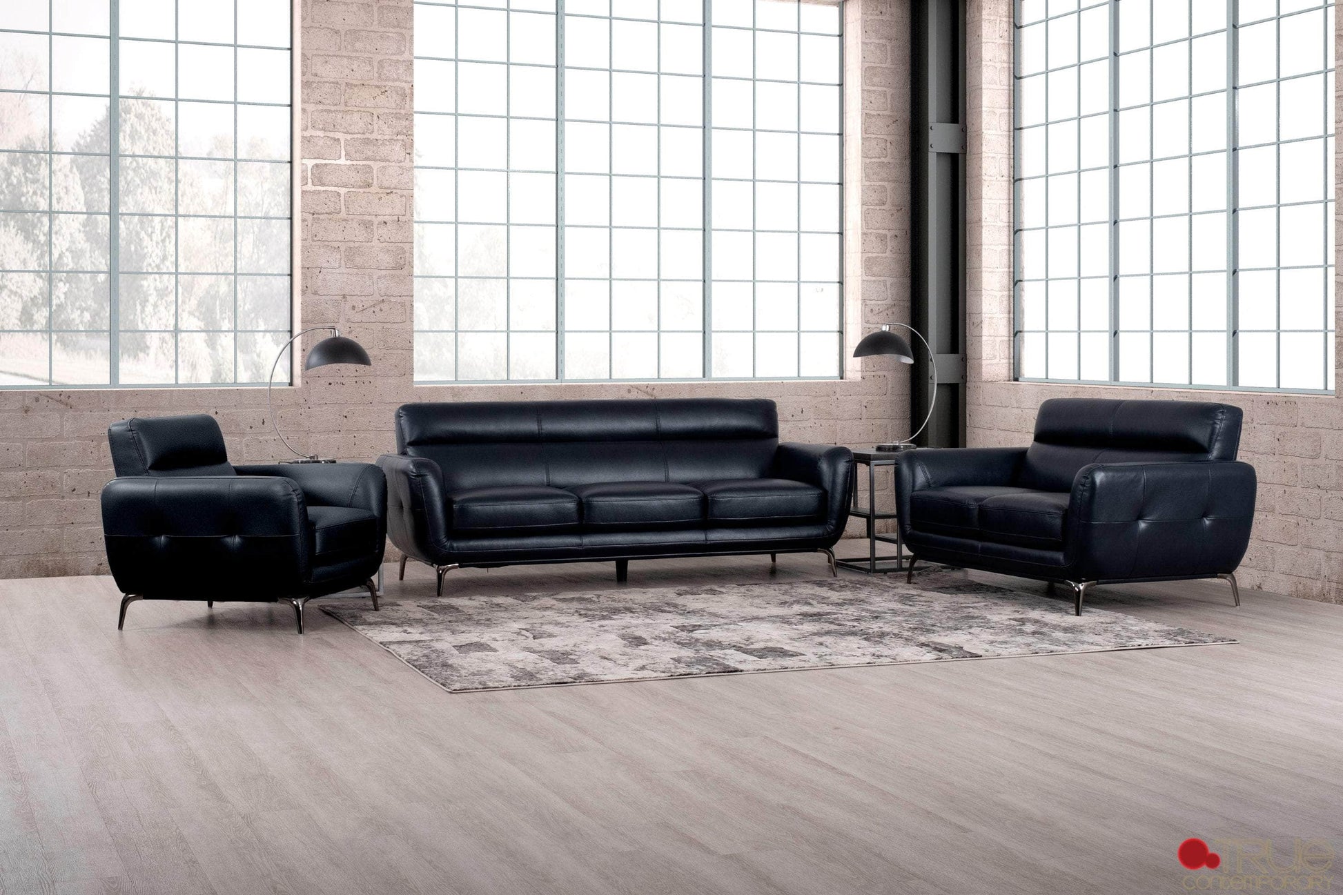 True Contemporary Sofa Set Midnight William 3 Piece Tufted Faux Leather Sofa and Loveseat Set - Available in 2 Colours